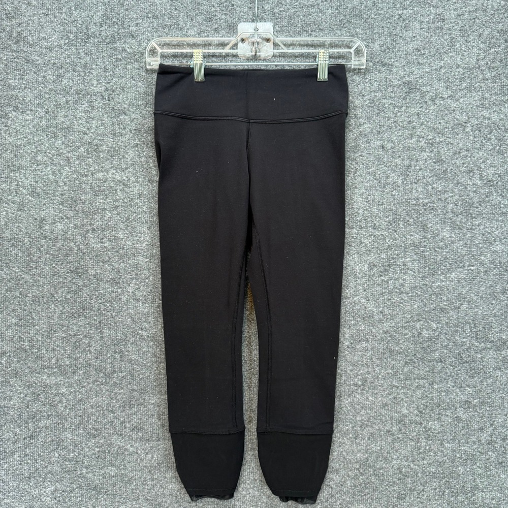Lululemon Crop Legging Joggers Womens 4 Black Mesh Ruched Hem Athletic Pants‎